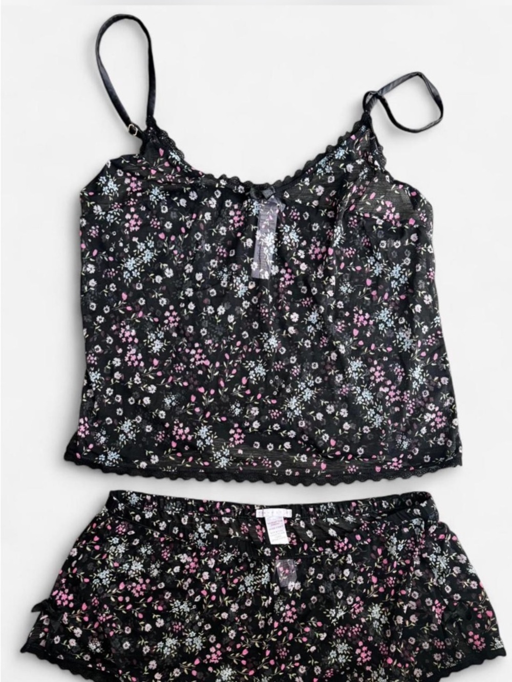 Savage X Fenty Black Floral Lace-Trim Cami & Shorts Set